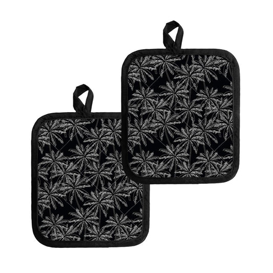 Black White Palm Tree Pattern Print Pot Holders