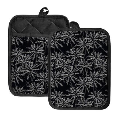 Black White Palm Tree Pattern Print Pot Holders With Pocket