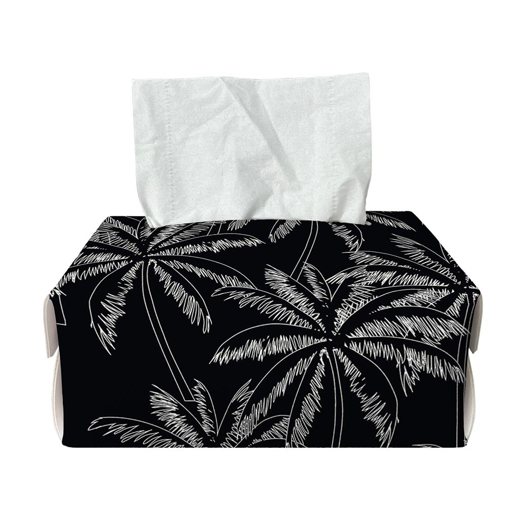 Black White Palm Tree Pattern Print Rectangle Tissue Box Cover