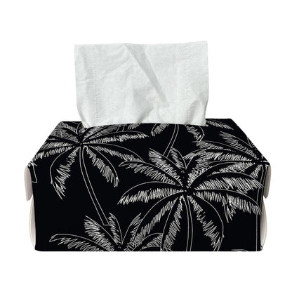 Black White Palm Tree Pattern Print Rectangle Tissue Box Cover