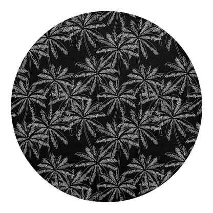 Black White Palm Tree Pattern Print Round Blanket