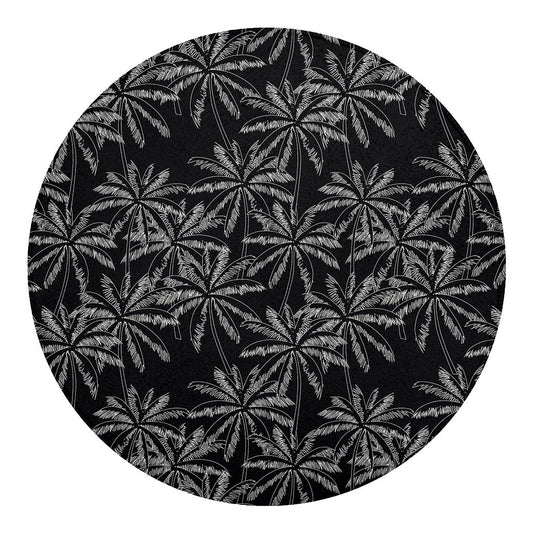 Black White Palm Tree Pattern Print Round Blanket