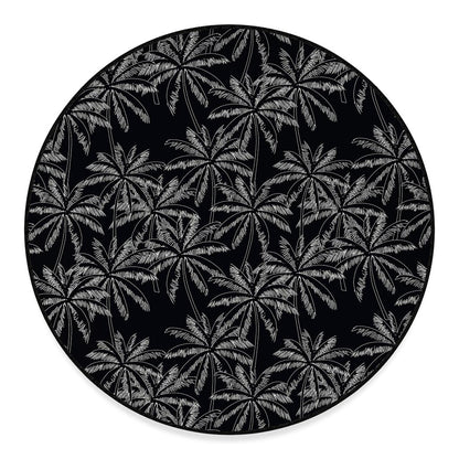Black White Palm Tree Pattern Print Round Floor Mat