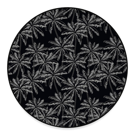 Black White Palm Tree Pattern Print Round Floor Mat