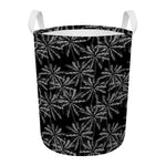 Black White Palm Tree Pattern Print Round Laundry Basket