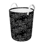 Black White Palm Tree Pattern Print Round Laundry Basket