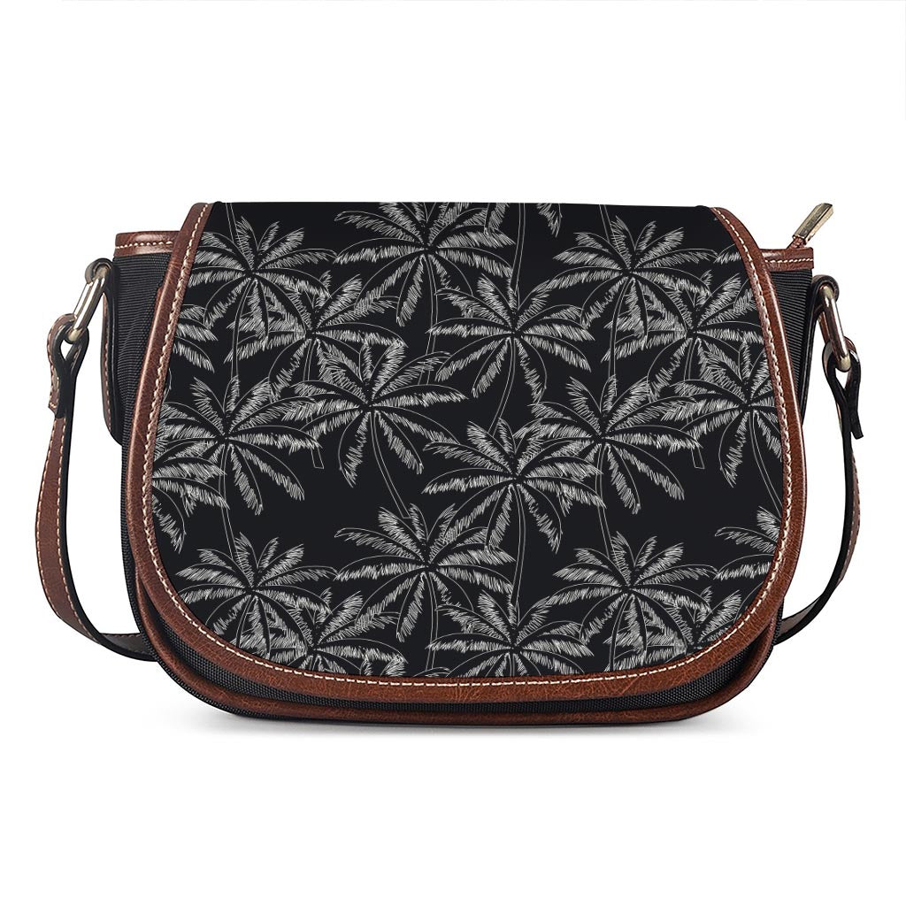 Black White Palm Tree Pattern Print Saddle Bag