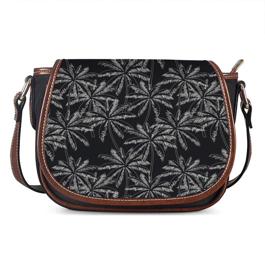 Black White Palm Tree Pattern Print Saddle Bag