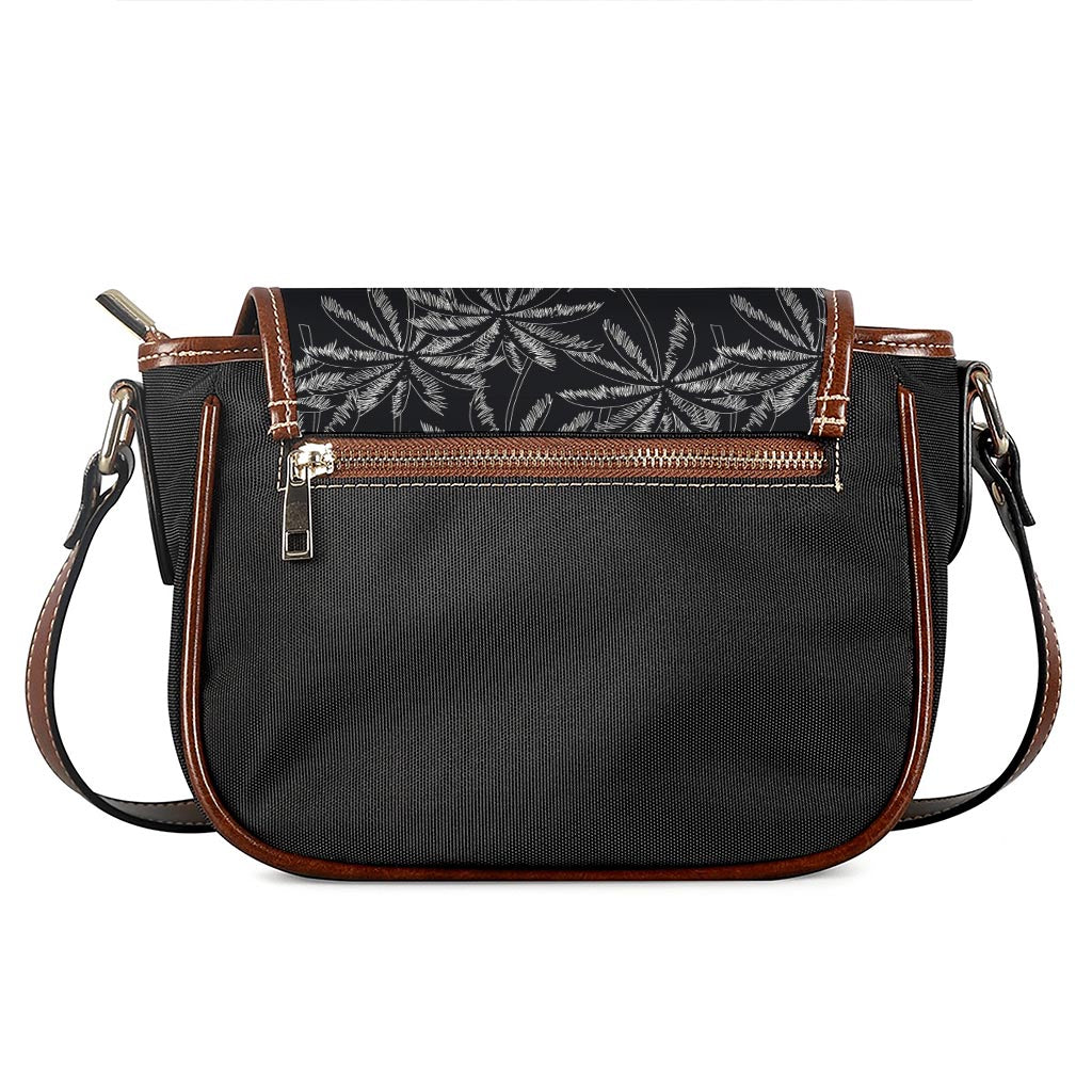 Black White Palm Tree Pattern Print Saddle Bag