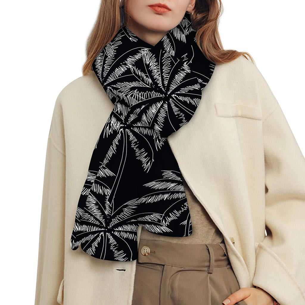 Black White Palm Tree Pattern Print Scarf