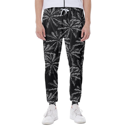Black White Palm Tree Pattern Print Scuba Joggers