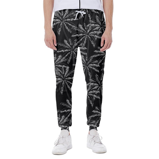 Black White Palm Tree Pattern Print Scuba Joggers