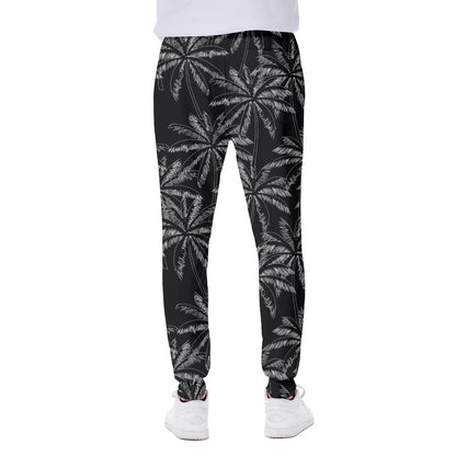 Black White Palm Tree Pattern Print Scuba Joggers