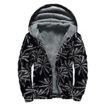 Black White Palm Tree Pattern Print Sherpa Lined Zip Up Hoodie