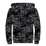Black White Palm Tree Pattern Print Sherpa Lined Zip Up Hoodie