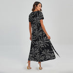 Black White Palm Tree Pattern Print Short Sleeve Maxi Dress