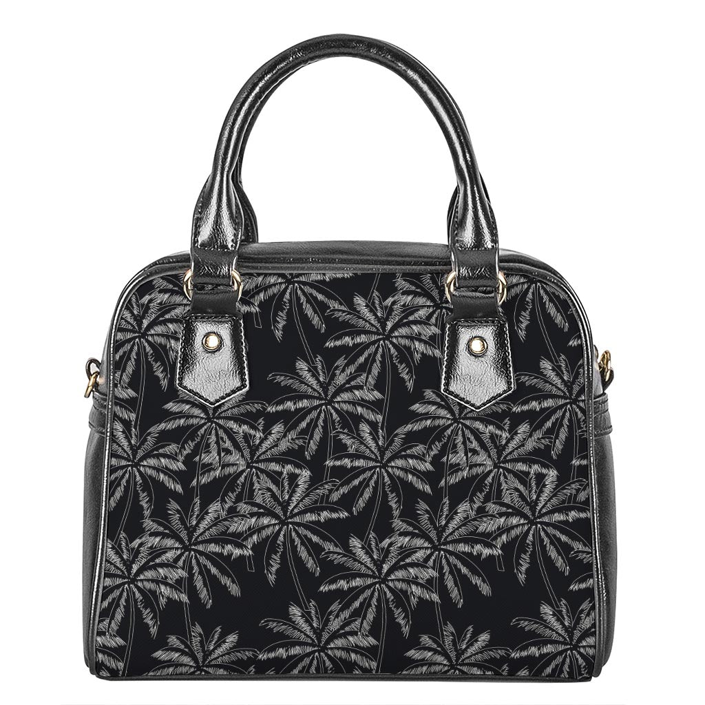 Black White Palm Tree Pattern Print Shoulder Handbag