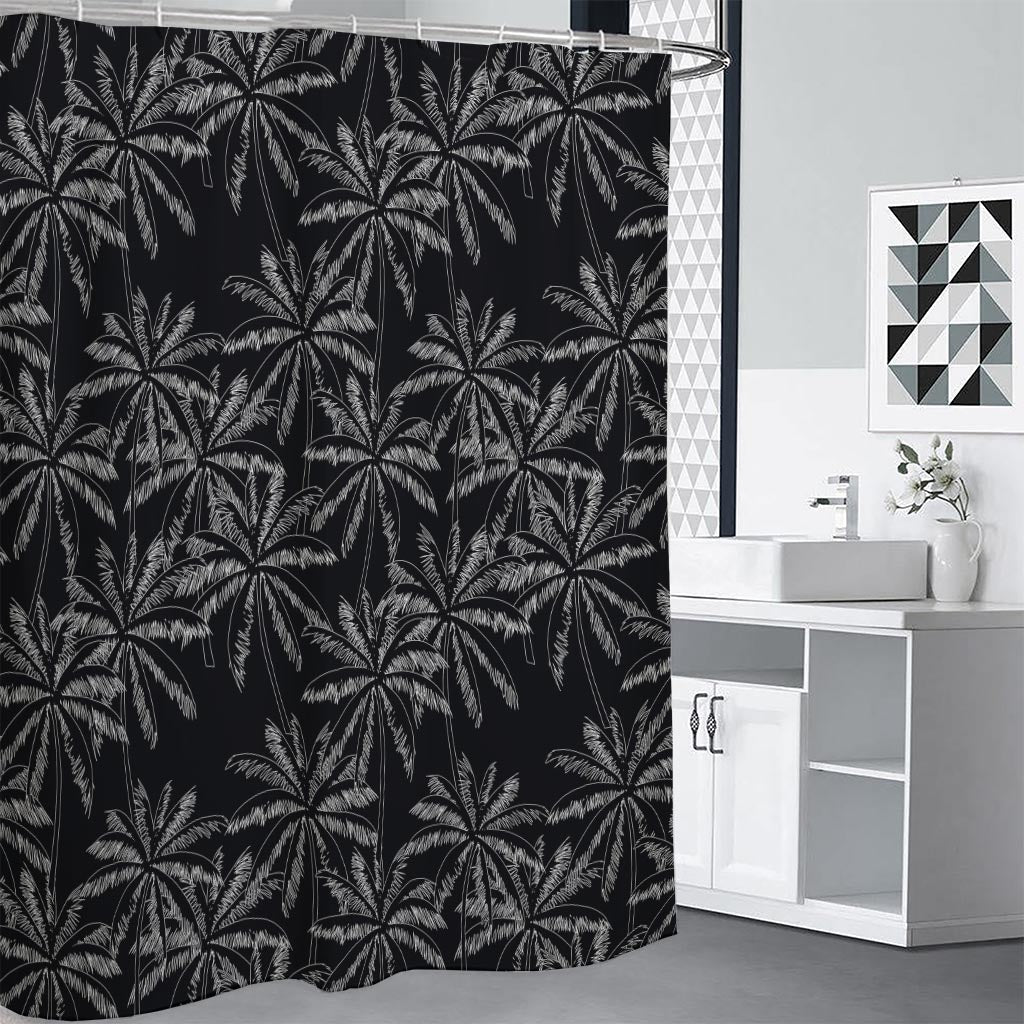 Black White Palm Tree Pattern Print Shower Curtain