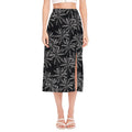 Black White Palm Tree Pattern Print Side Slit Midi Skirt