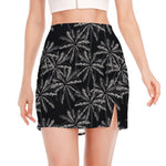 Black White Palm Tree Pattern Print Side Slit Mini Skirt