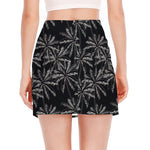 Black White Palm Tree Pattern Print Side Slit Mini Skirt