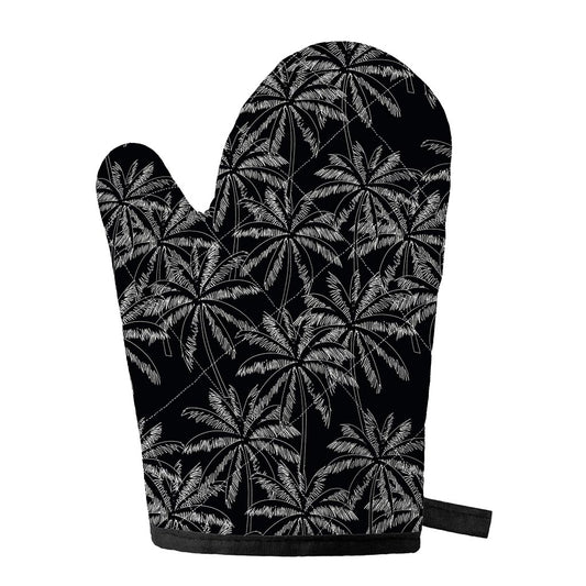 Black White Palm Tree Pattern Print Single Oven Mitt