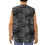 Black White Palm Tree Pattern Print Sleeveless Baseball Jersey