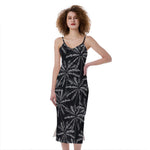 Black White Palm Tree Pattern Print Slim Fit Midi Cami Dress