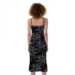 Black White Palm Tree Pattern Print Slim Fit Midi Cami Dress