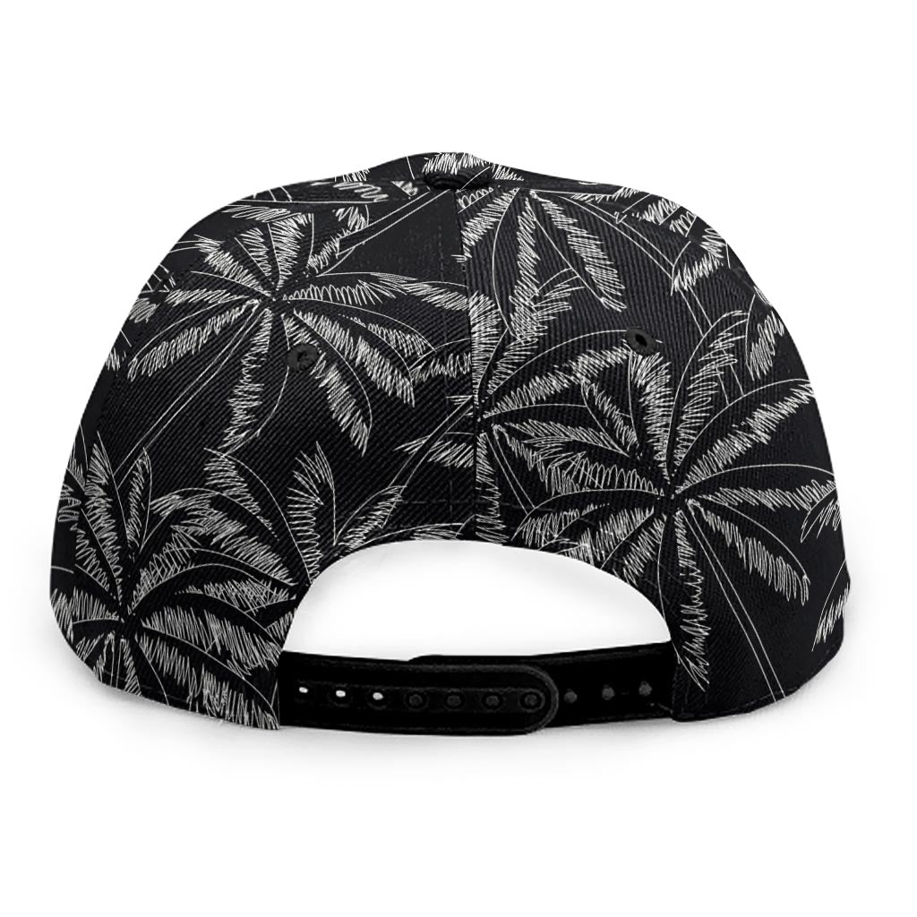 Black White Palm Tree Pattern Print Snapback Cap