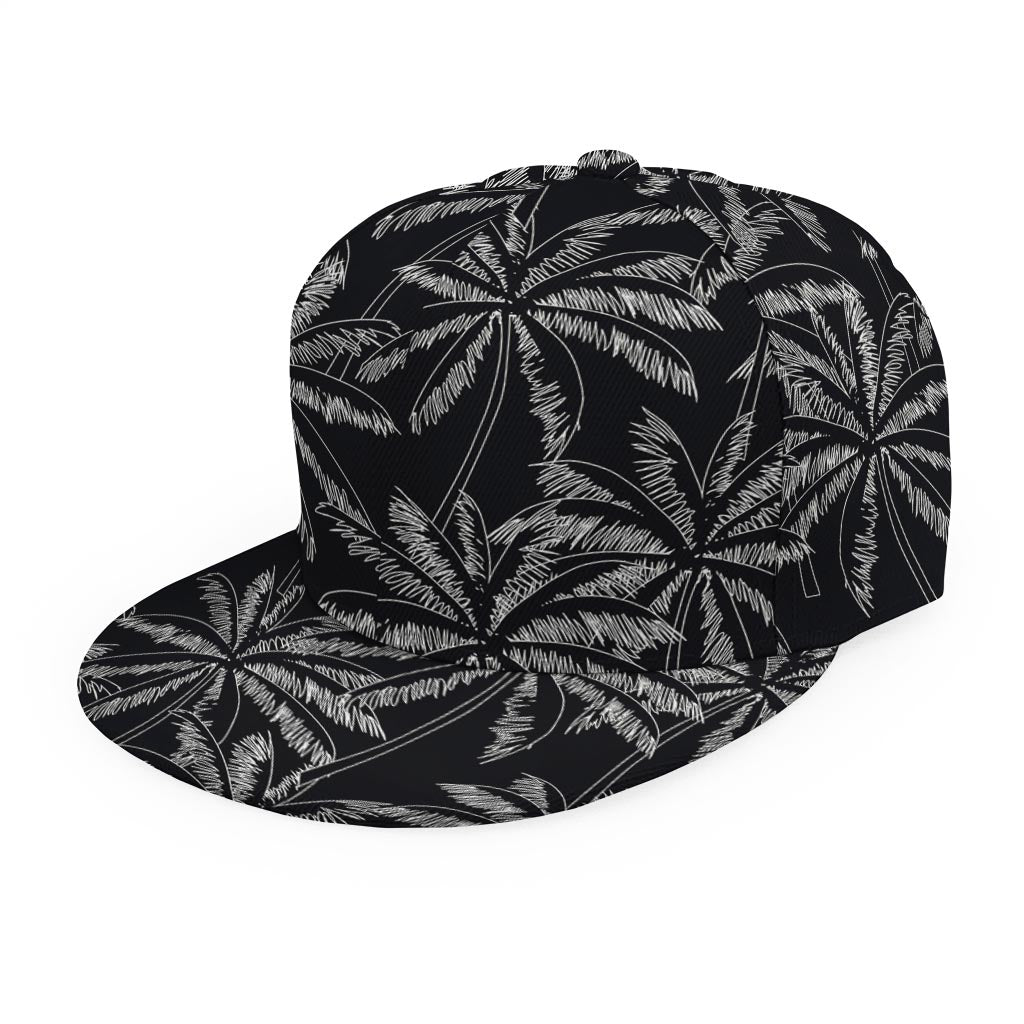 Black White Palm Tree Pattern Print Snapback Cap