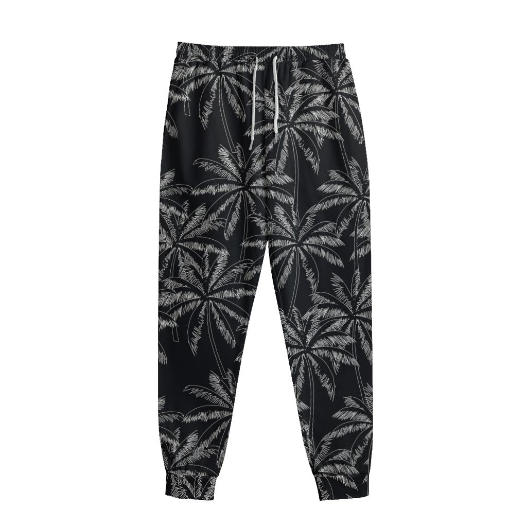 Black White Palm Tree Pattern Print Sweatpants