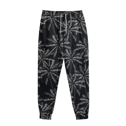 Black White Palm Tree Pattern Print Sweatpants