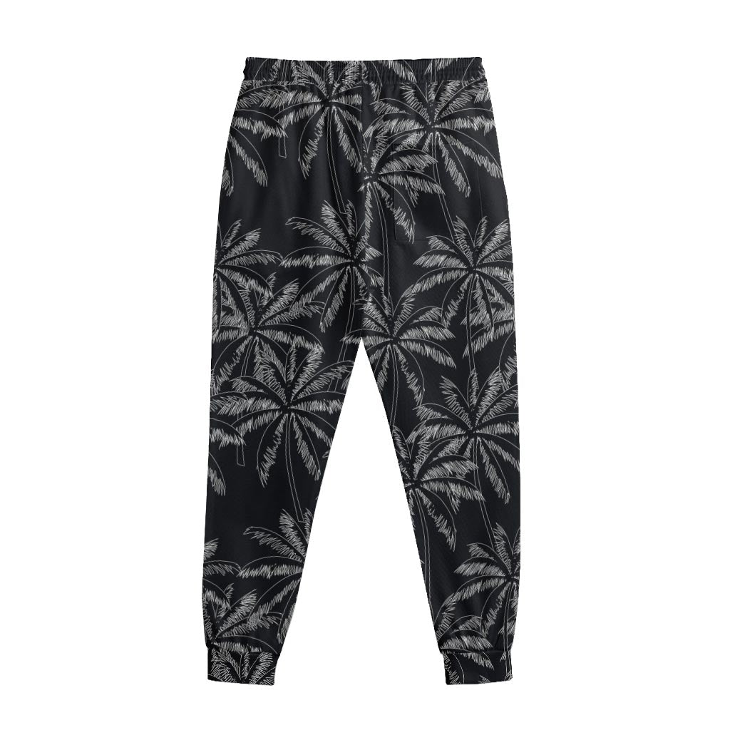 Black White Palm Tree Pattern Print Sweatpants
