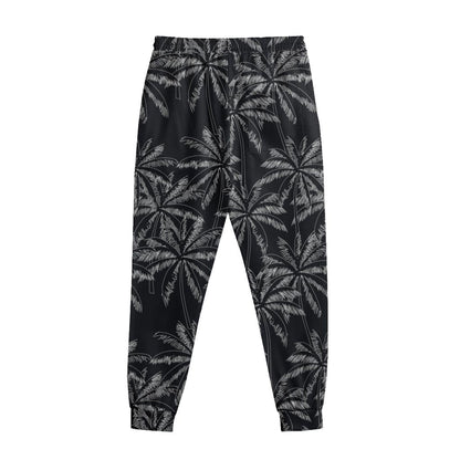 Black White Palm Tree Pattern Print Sweatpants