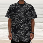 Black White Palm Tree Pattern Print Textured Short Sleeve Shirt