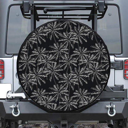 Black White Palm Tree Pattern Print Tire Cover