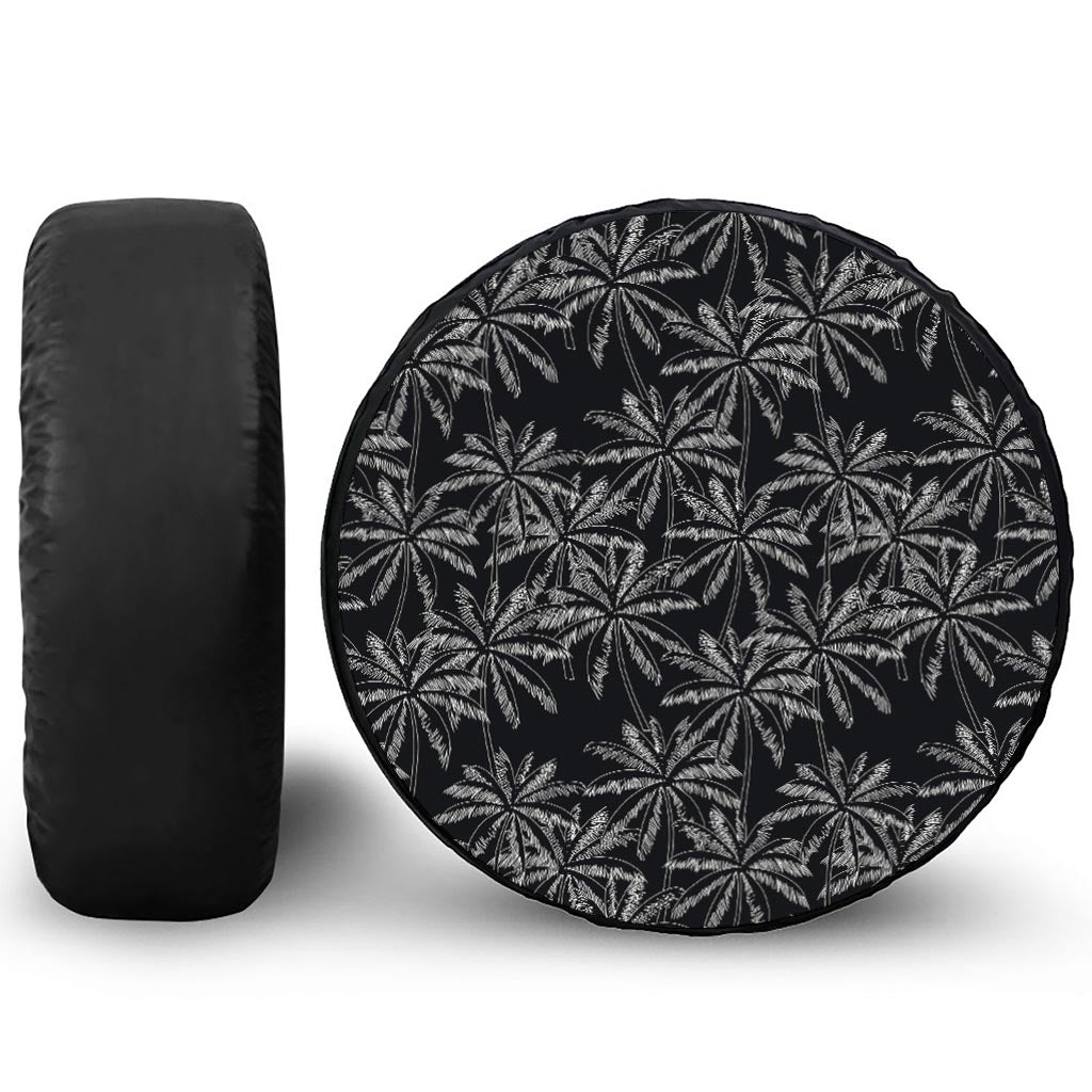 Black White Palm Tree Pattern Print Tire Cover