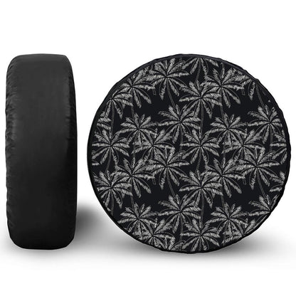 Black White Palm Tree Pattern Print Tire Cover