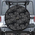 Black White Palm Tree Pattern Print Tire Cover With Camera Hole