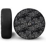 Black White Palm Tree Pattern Print Tire Cover With Camera Hole
