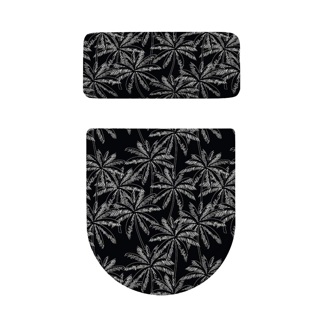 Black White Palm Tree Pattern Print Toilet Lid And Tank Cover Set
