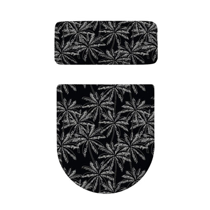 Black White Palm Tree Pattern Print Toilet Lid And Tank Cover Set