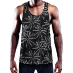 Black White Palm Tree Pattern Print Training Tank Top