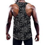 Black White Palm Tree Pattern Print Training Tank Top