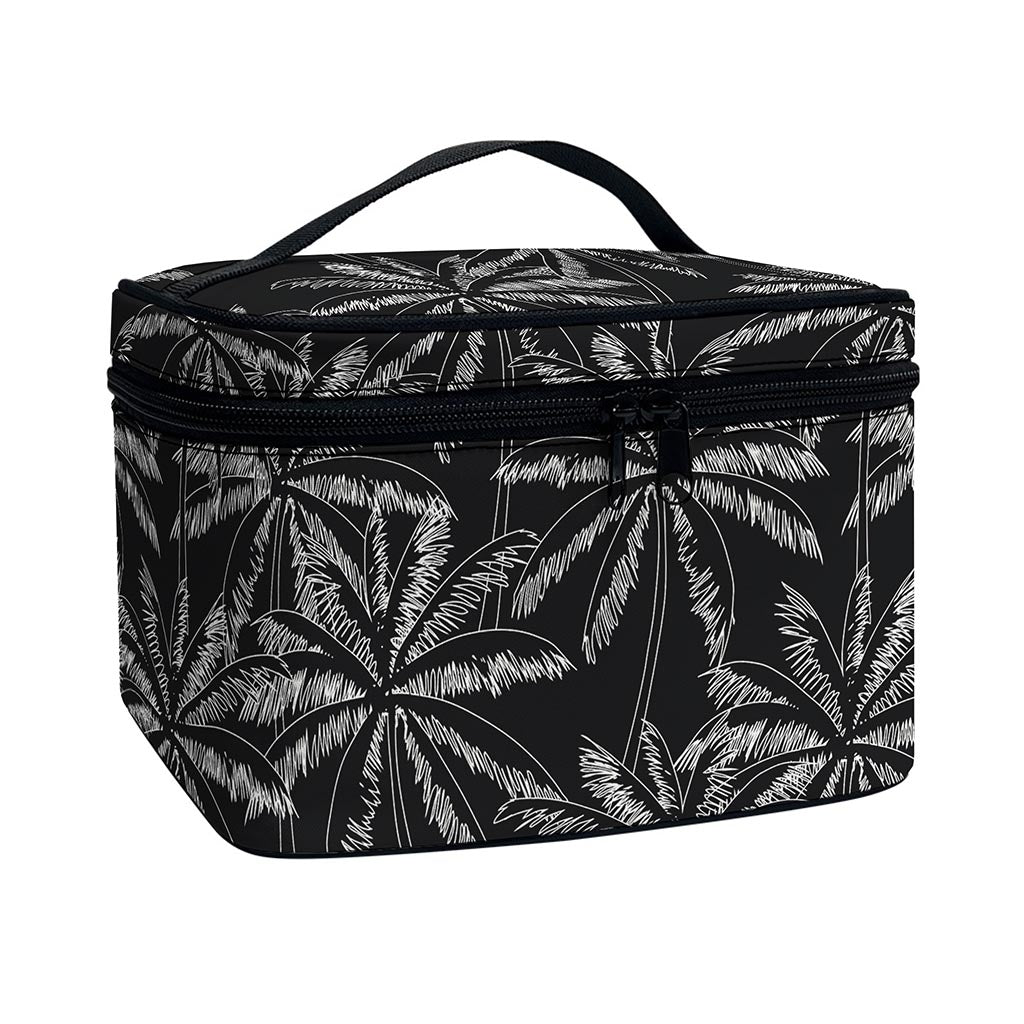 Black White Palm Tree Pattern Print Travel Makeup Bag