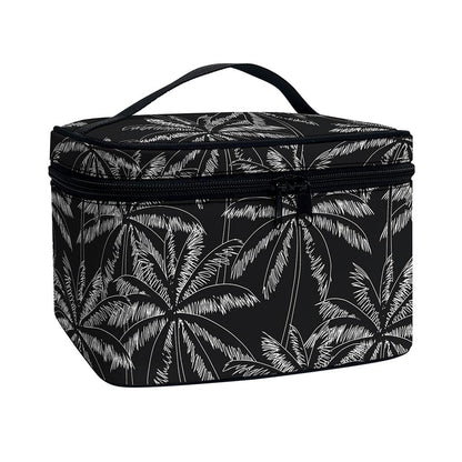 Black White Palm Tree Pattern Print Travel Makeup Bag