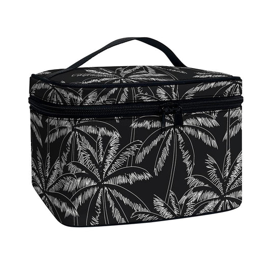 Black White Palm Tree Pattern Print Travel Makeup Bag