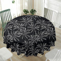 Black White Palm Tree Pattern Print Waterproof Round Tablecloth