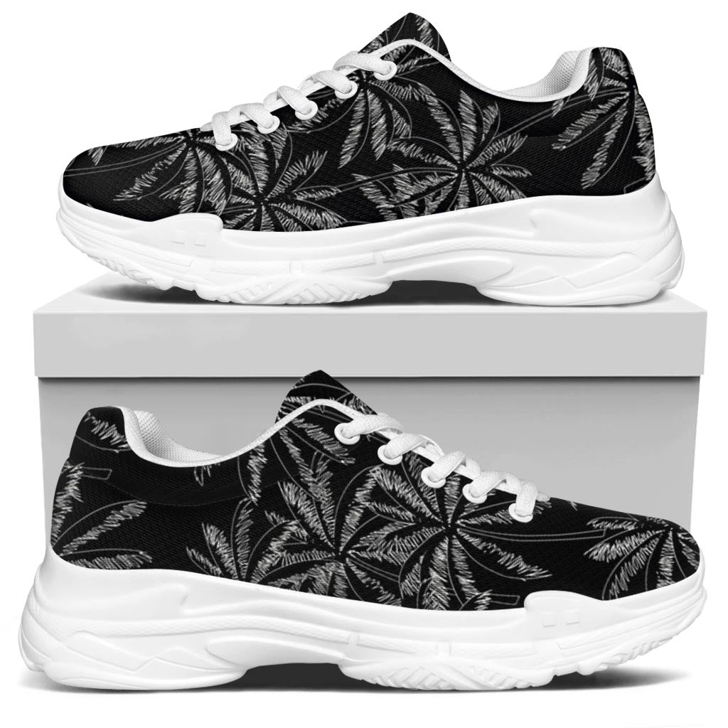 Black White Palm Tree Pattern Print White Chunky Shoes